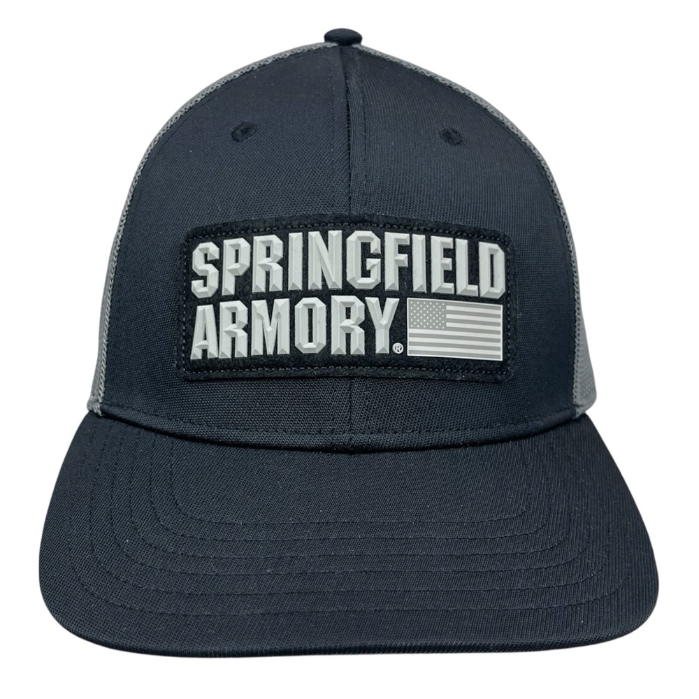 Springfield Armory Hat Black Gray Mesh Back Flexfit Trucker‎ Cap L/XL